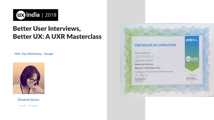 UX India 2018 Conference Certificate