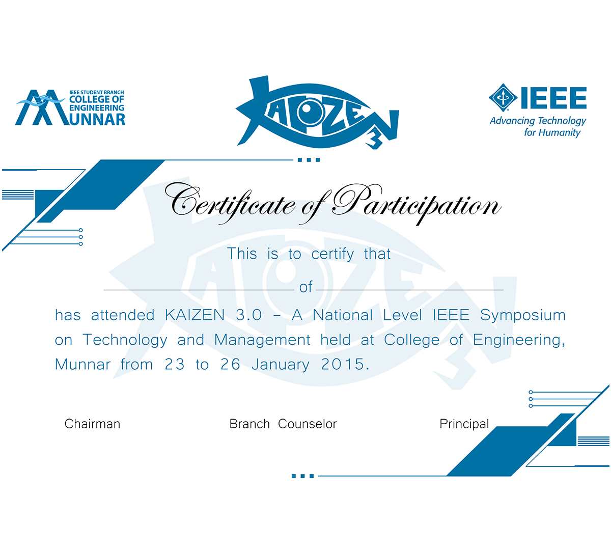 Kaizen - IEEE National Symposium Certificate